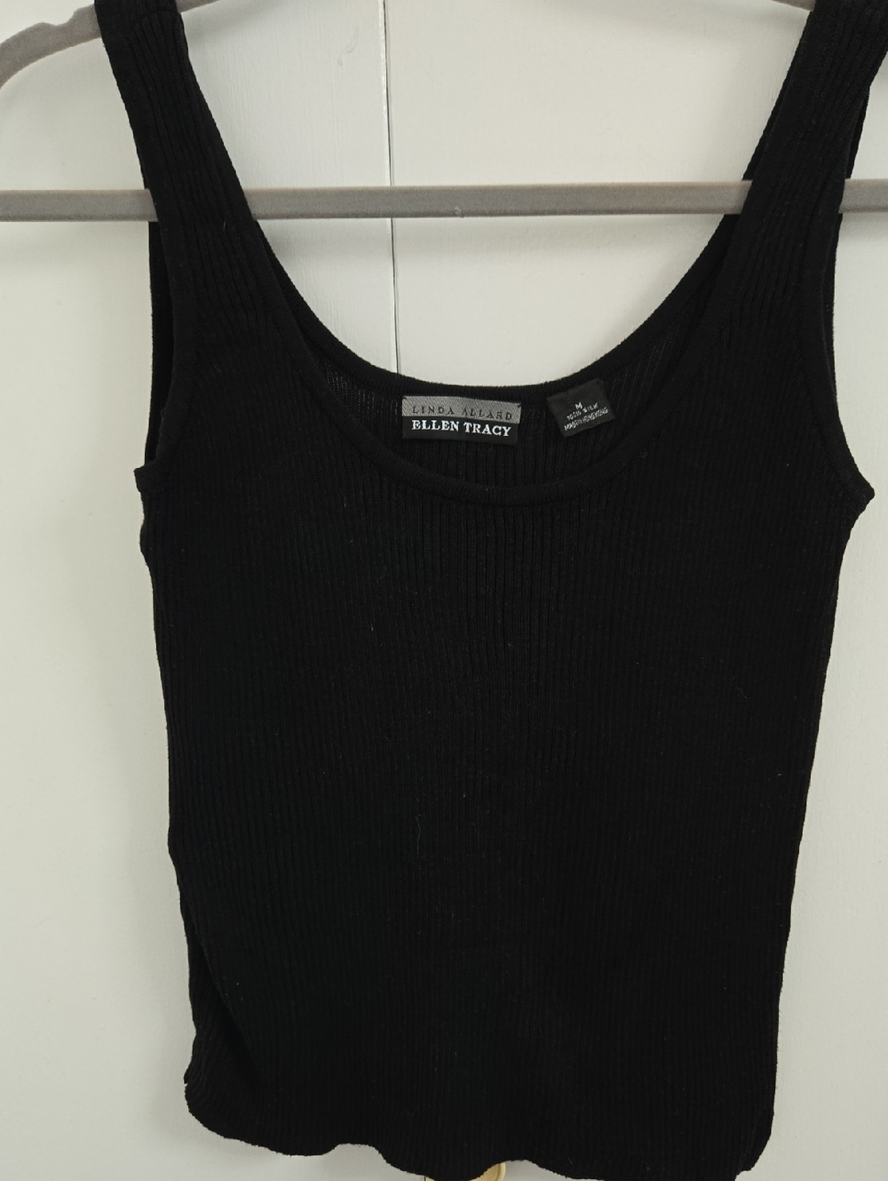 Ellen Tracy Black Ribbed Scoop Tank Top